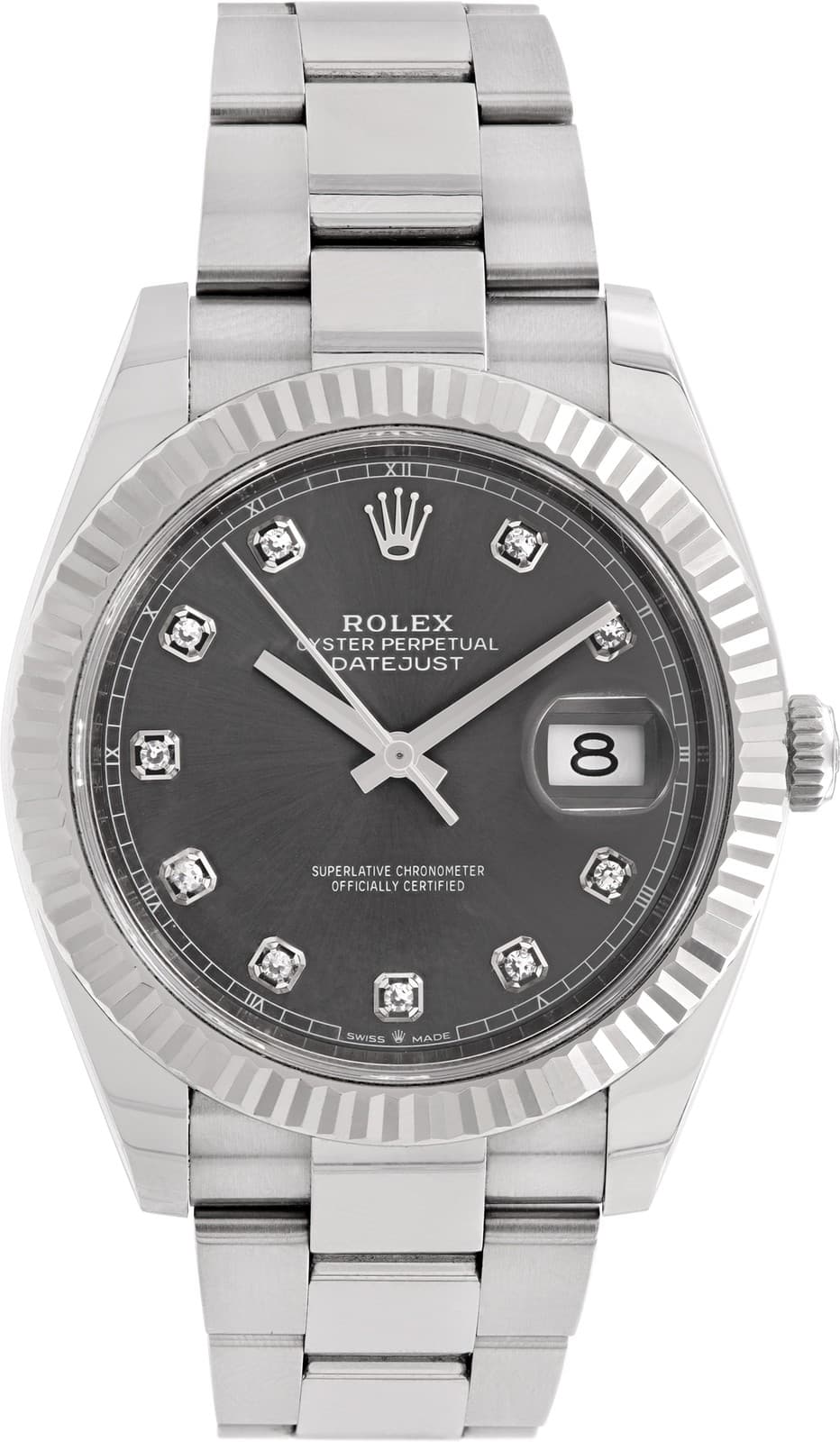 Rolex Datejust 41mm in stainless steel rhodium diamond dial