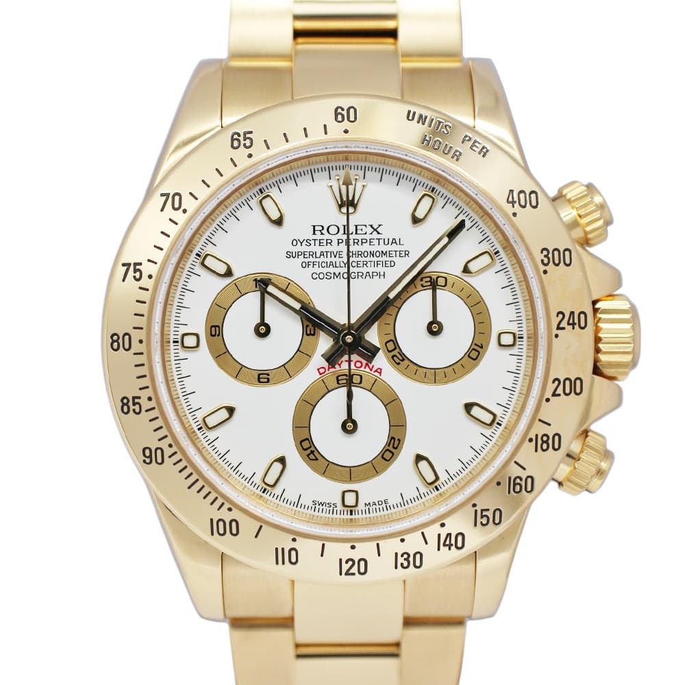 Rolex Cosmograph Daytona 116528 40mm Yellow Gold White Wristwatch #UW3332