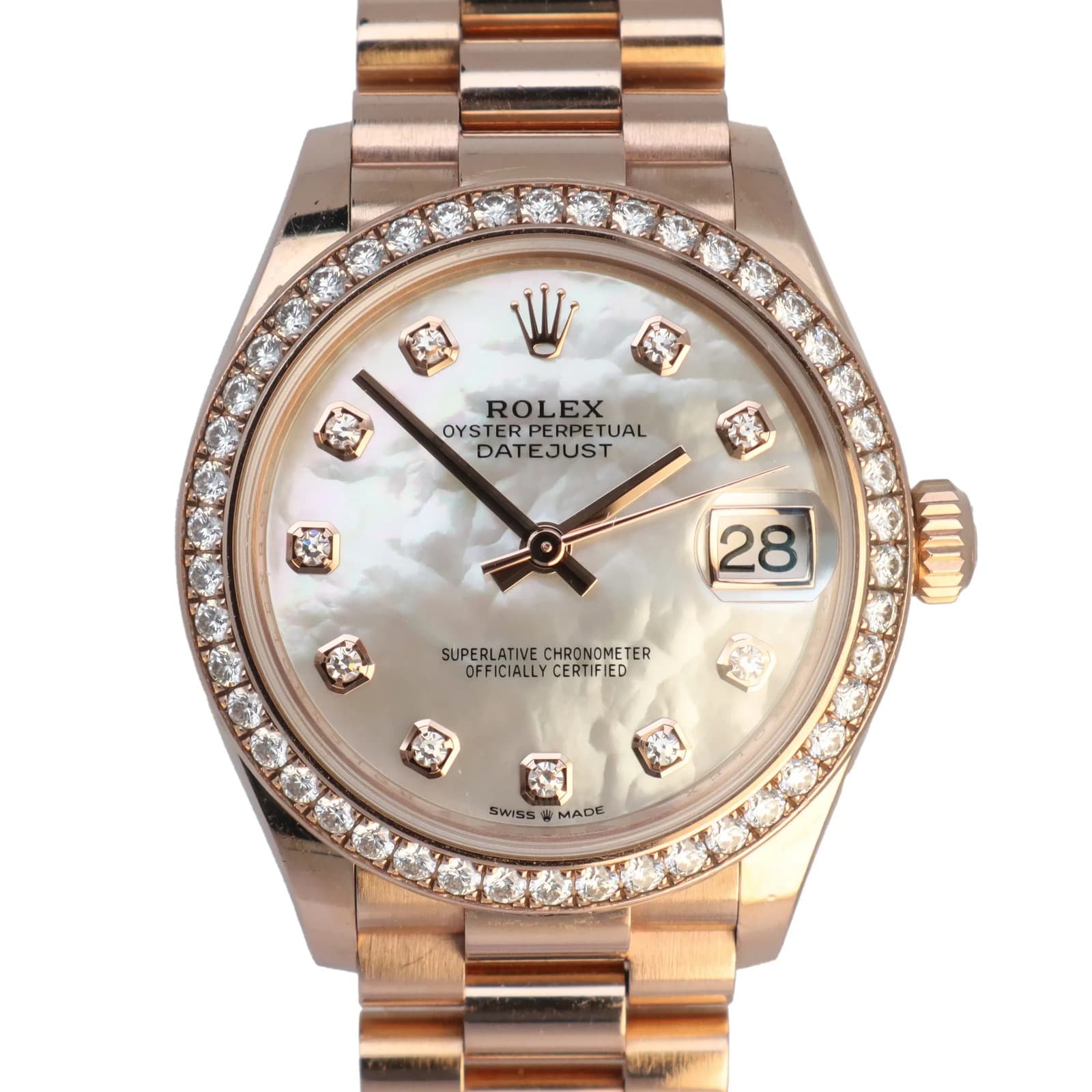 2021 Rolex 278285RBR Datejust 31 18K Rose Gold Diamond MOP Dial Lady's Watch