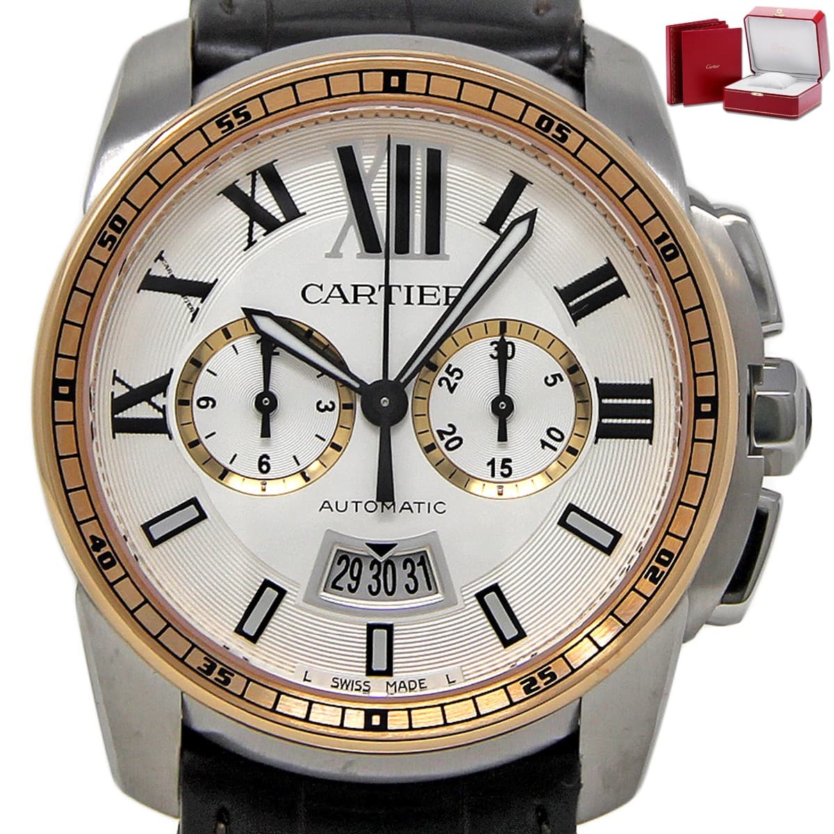 Cartier New Calibre Chronograph W7100043 3578  Steel Gold Box/Paper #CA23