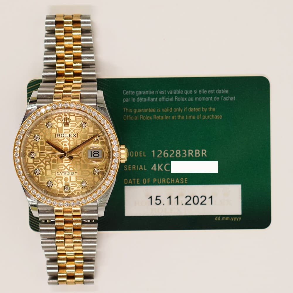 2021 Rolex Datejust 36, 126283RBR, 36mm, Champagne Jubilee Diamond Dial, Jubi...