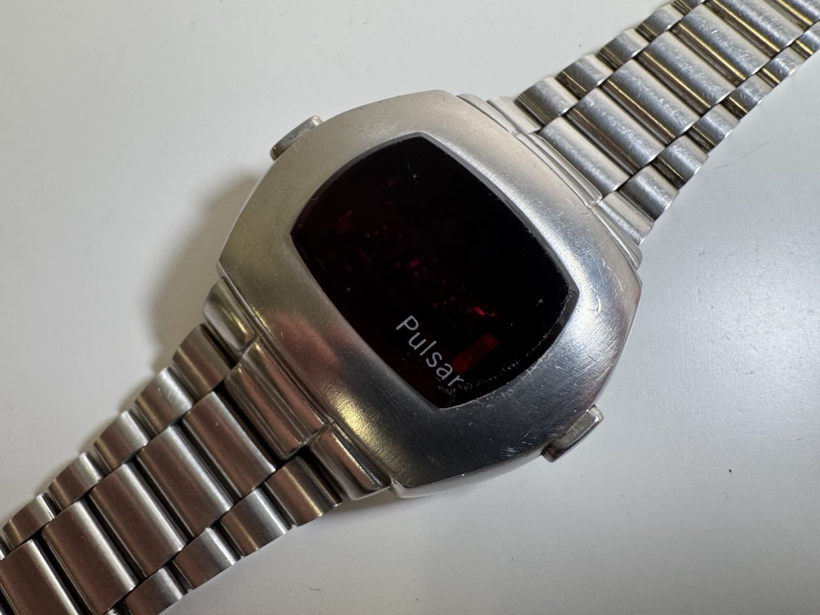 pulsar p2 led stainless steel wristwatch time computer inc. as is for repair