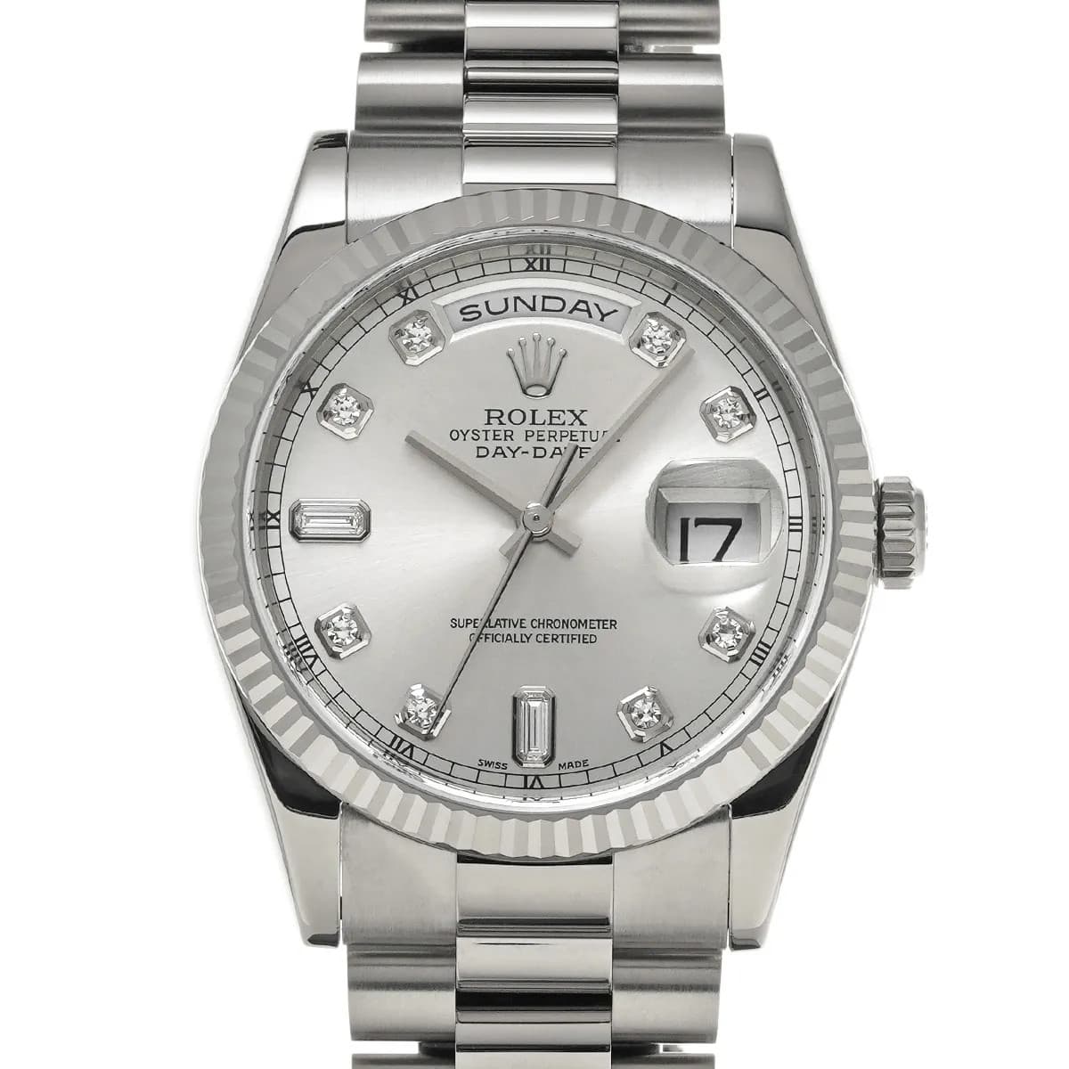 Rolex Day-Date 118239A 36mm White Gold Silver Wristwatch #WW10776