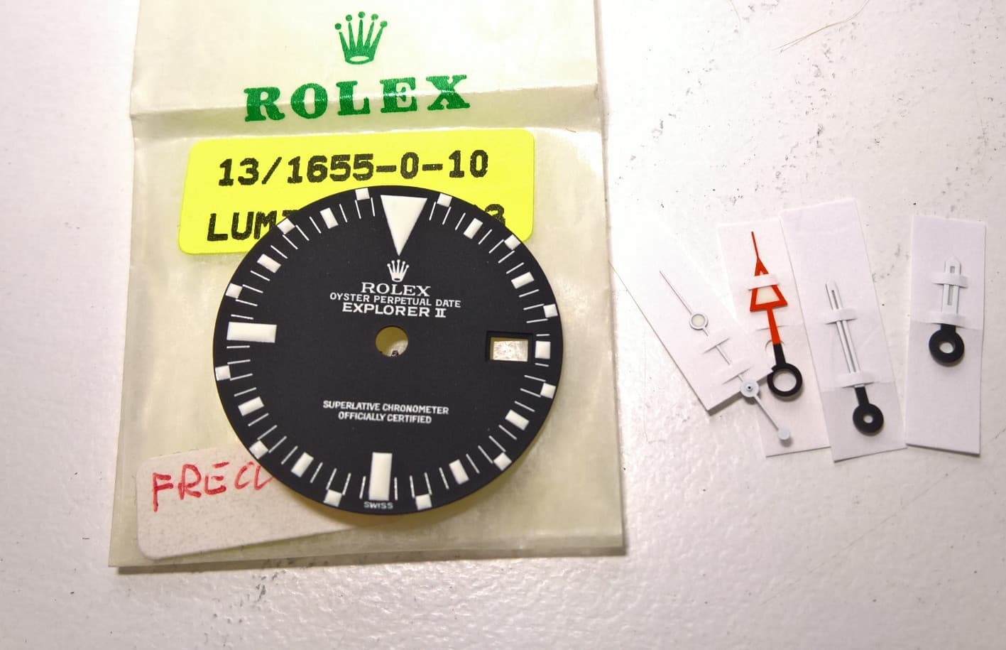 ULTRA RARE ROLEX EXPLORER II 1655 ARROW SERVICE DIAL + HANDS SET NOS