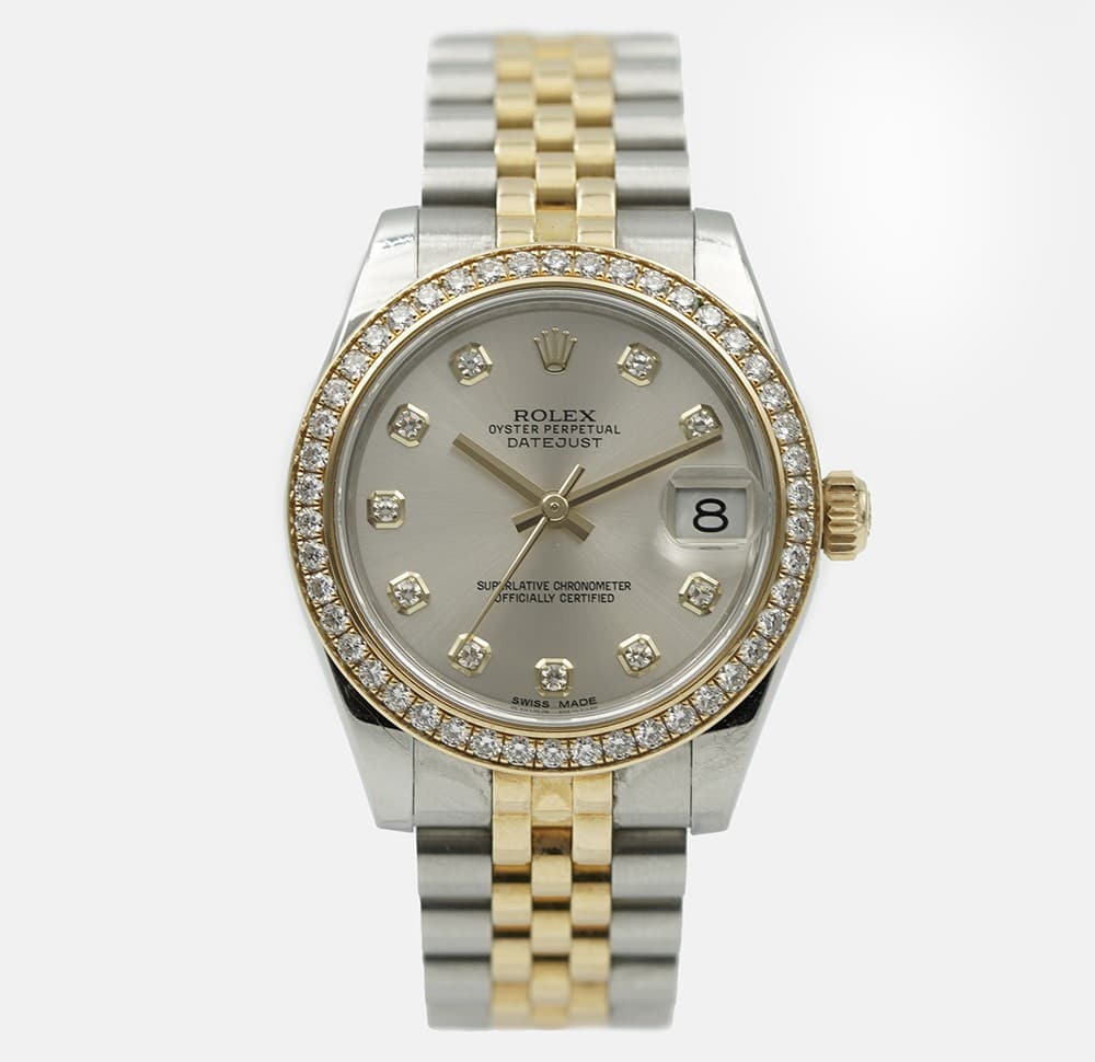 Rolex Datejust 178383 31mm Two-Tone Silver Dial Diamond Bezel B&P 2015