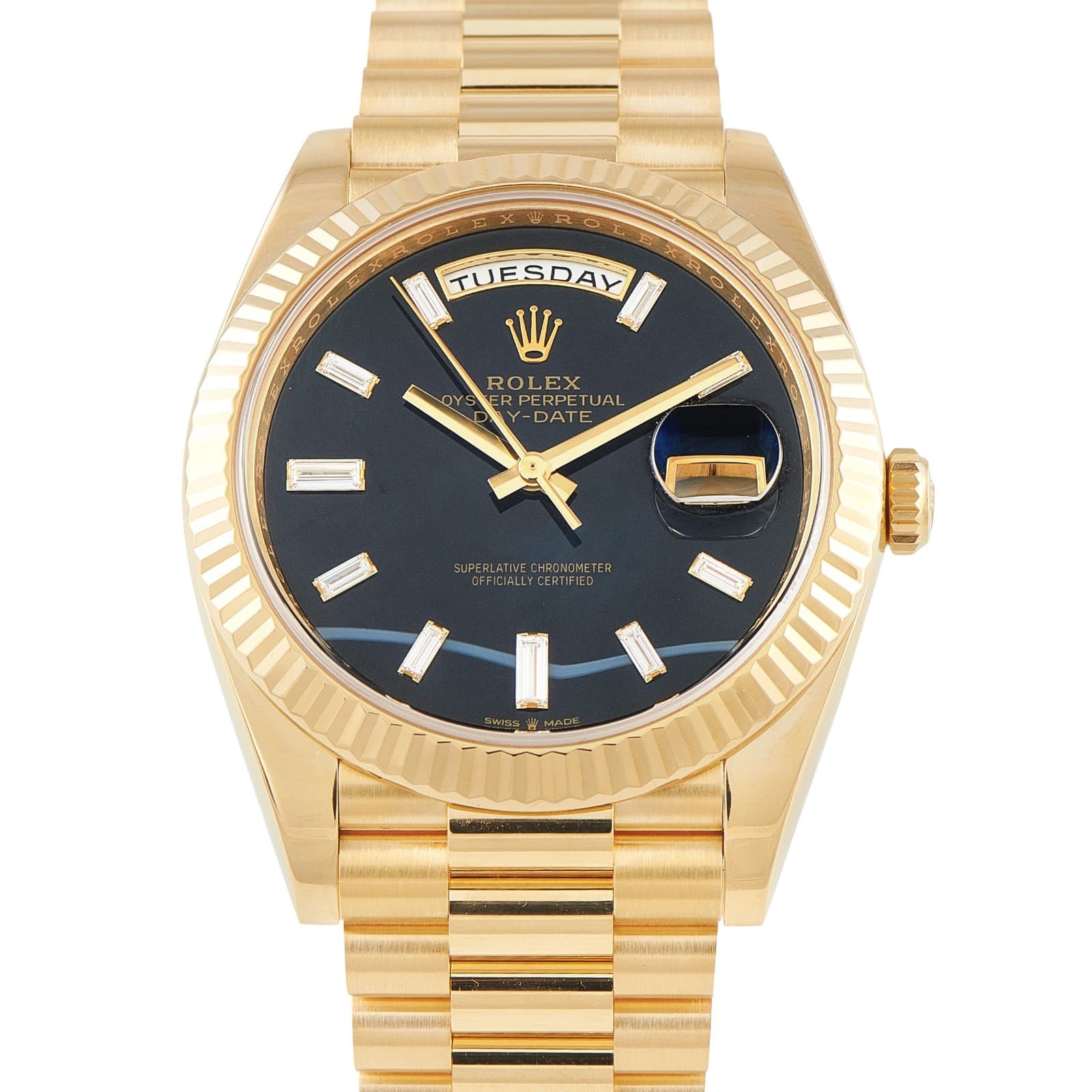 Rolex Day-Date 40 Onyx and Diamond Dial Yellow Gold President Watch 228238-0059