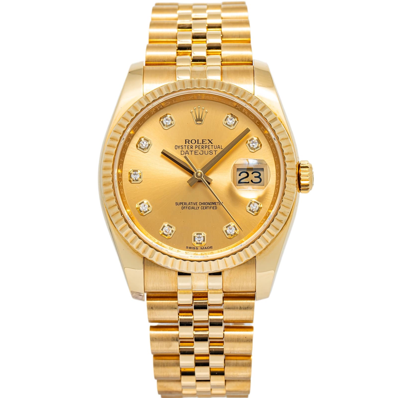 Rolex Datejust 116238 2014 Card Oyster YG 18k YG Index Auto 36mm
