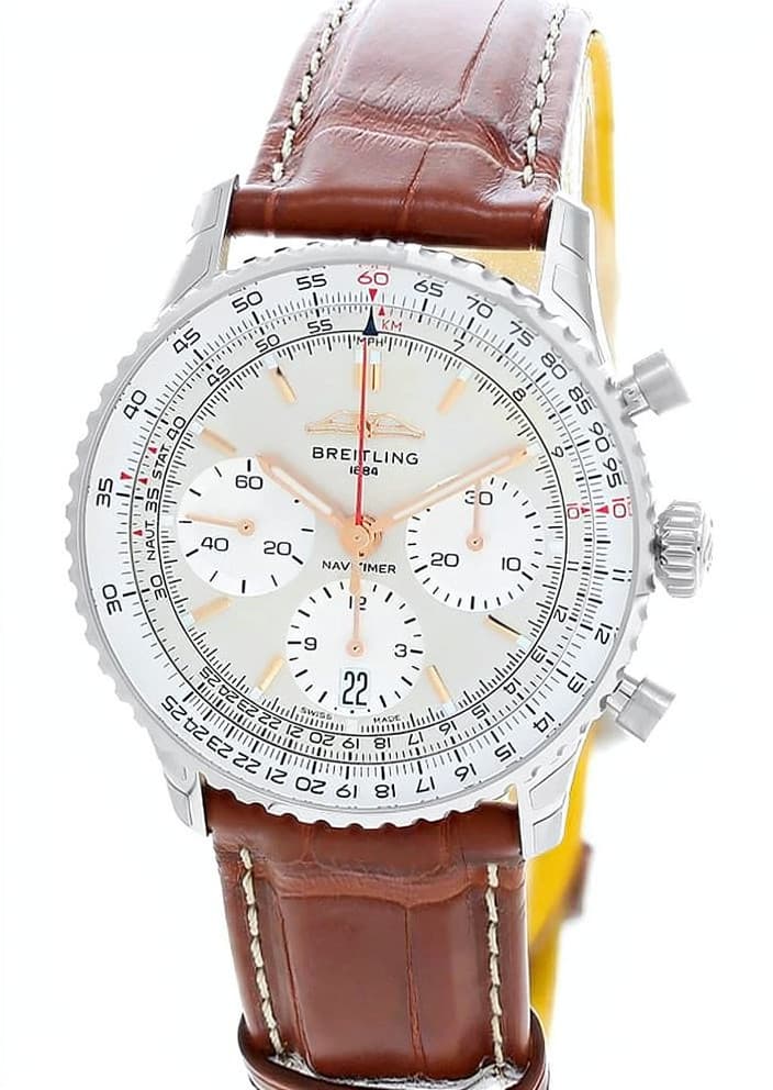 New Breitling Navitimer B01 Chrono 41 Brown Leather Band Watch AB0139211G1P1