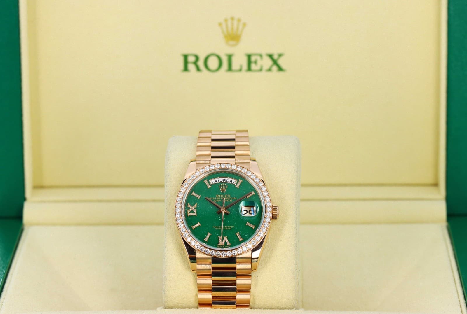 Rolex Day-Date 36mm President, Green Aventurine Diamonds - Rose Gold, 128395TBR
