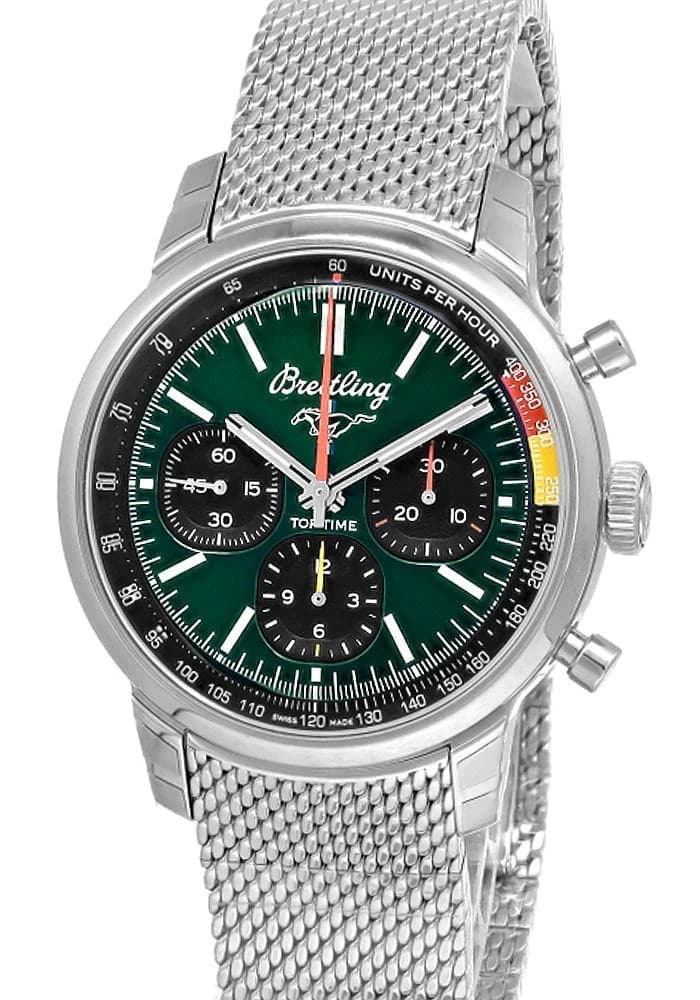 Breitling Top Time B01 Ford Mustang Auto 41MM Green Dial Watch AB01762A1L1A1