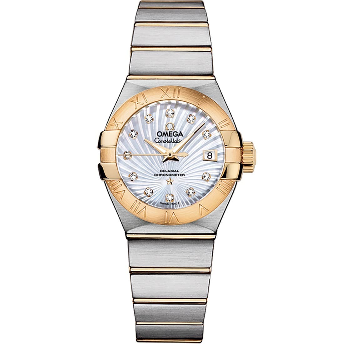 Omega 18K/SS Ladies Constellation MOP Diamond Co-axial Watch 123.20.27.20.55.002