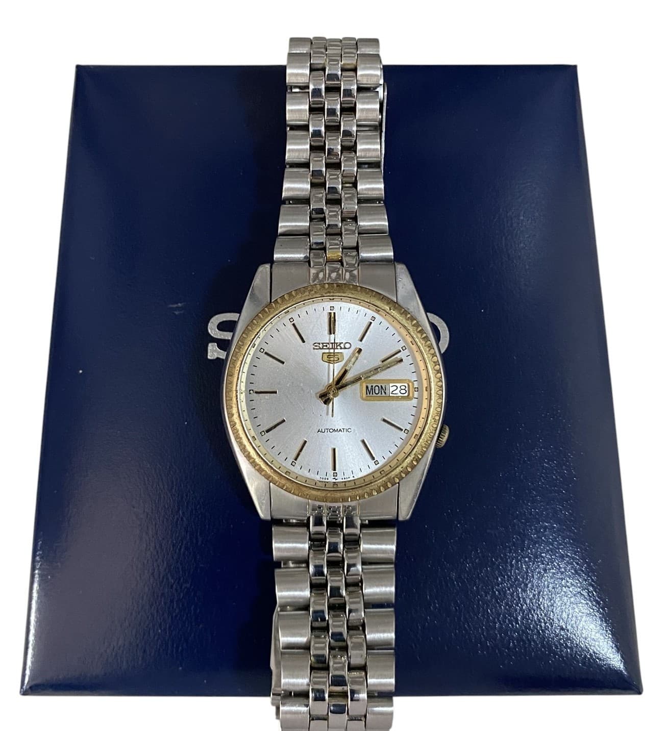 Seiko 5 Automatic White Dial Two Tone Stainless Steel Gents Watch SNXJ90 7009