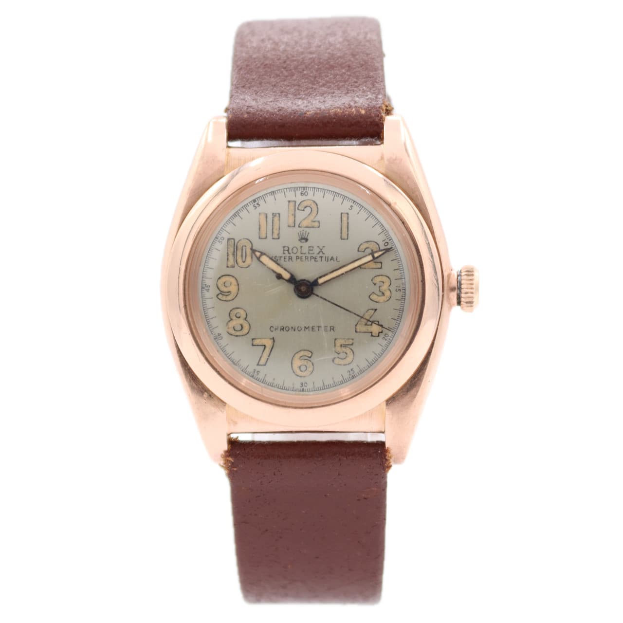 Vintage 32mm Rolex 3131 Oyster Perpetual "Bubbleback" Automatic 14k Rose Gold