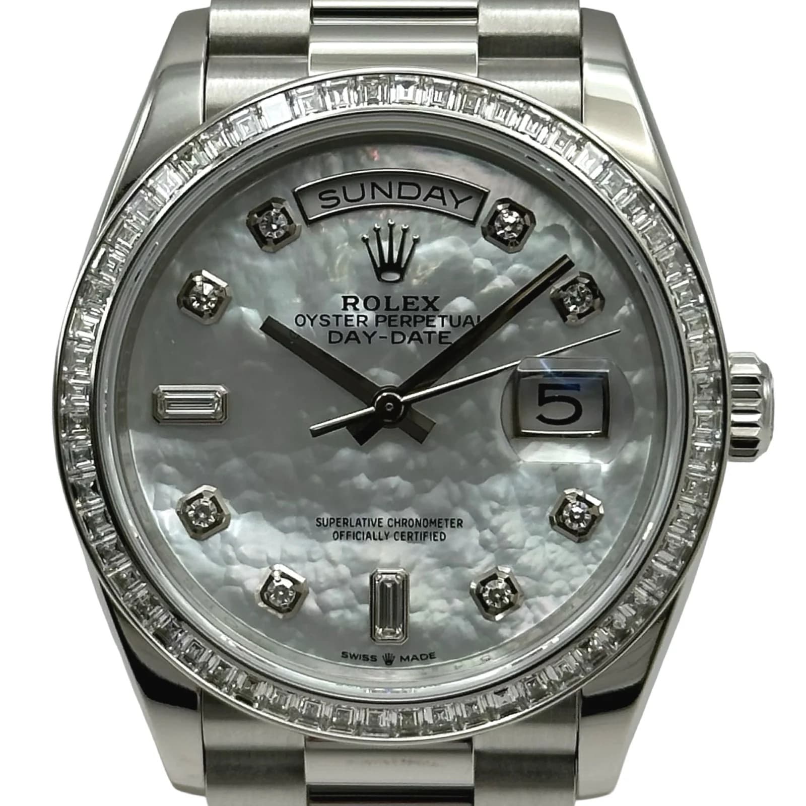 Rolex Day-date 36 128396tbr White Shell Platinum Automatic Mens Watch Used