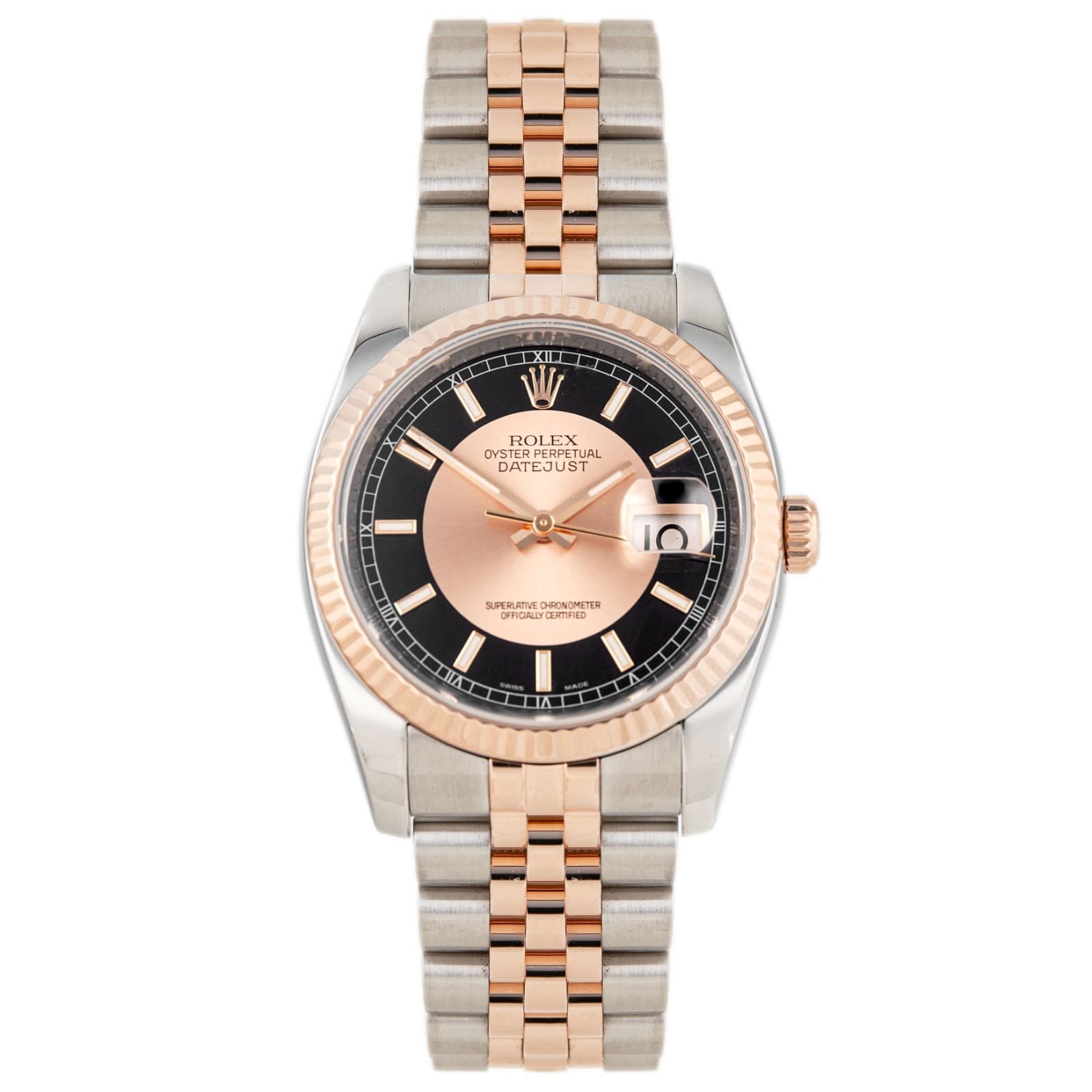 Rolex Datejust 36 Steel Rose Gold Tuxedo Black Dial Jubilee 36mm 116231 Full Set