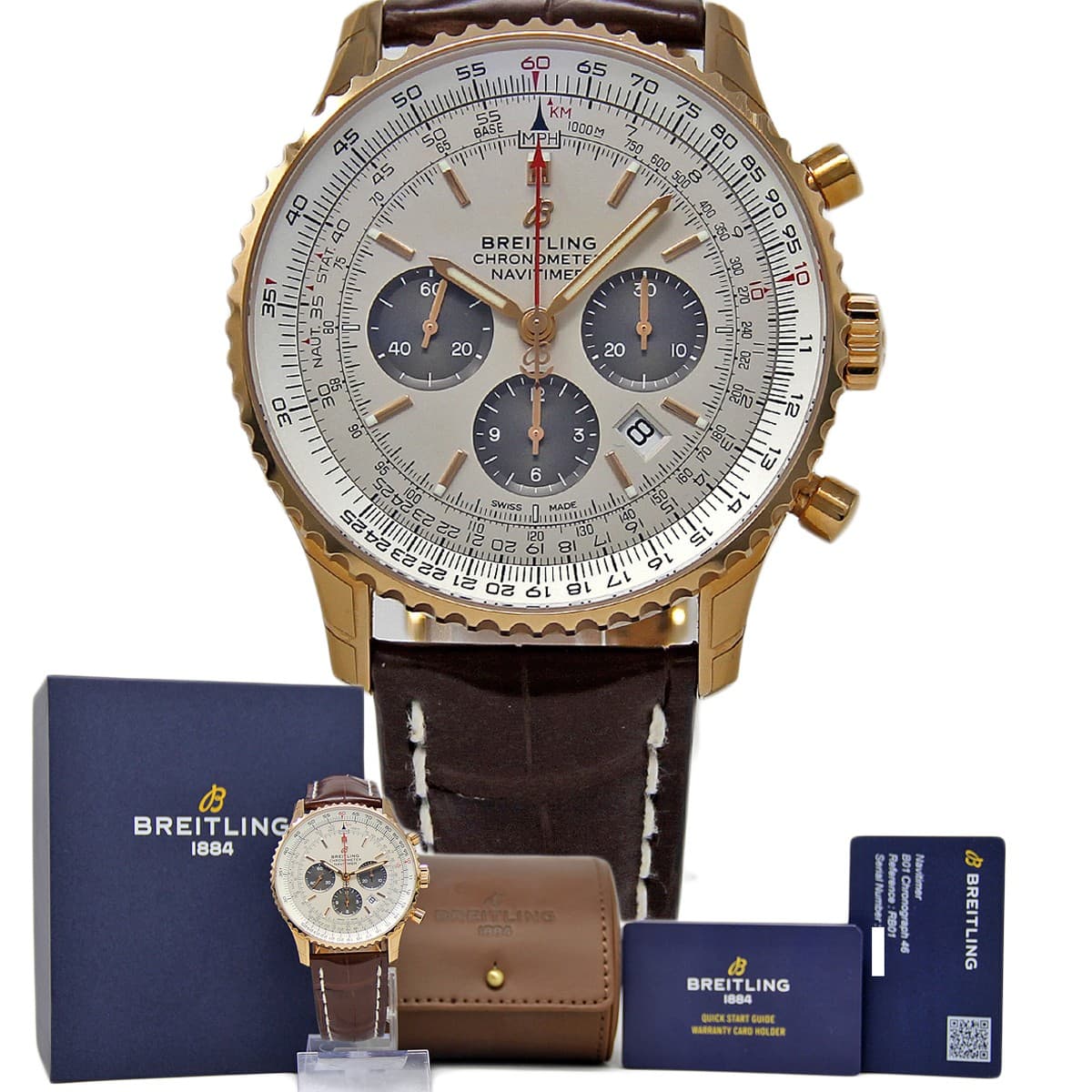Breitling Navitimer B01 Rose Gold Chronograph Brown Strap RB0127121G1P2 #BR160