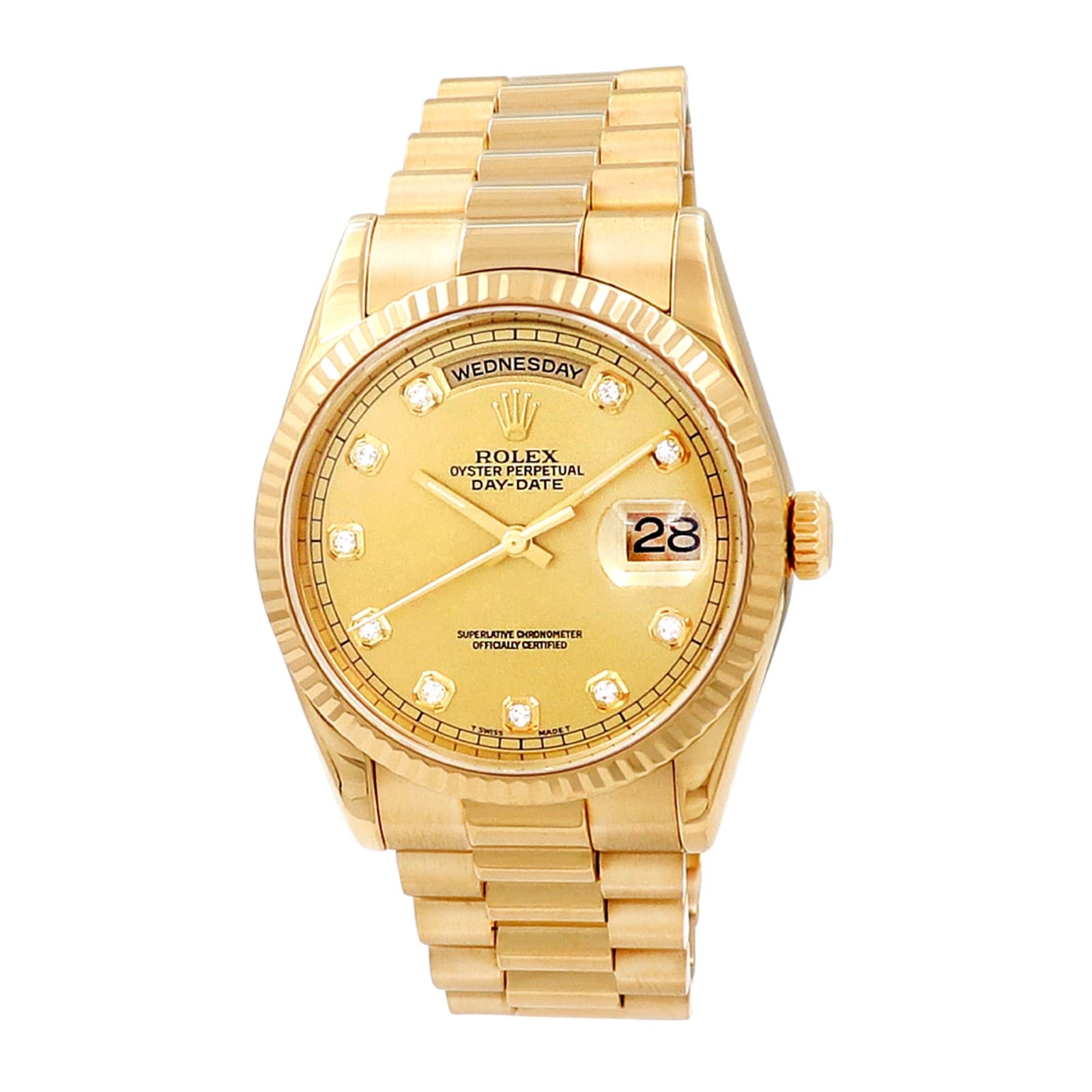 Rolex Day-Date 36 Champagne Diamond Dial on President 118238 2002