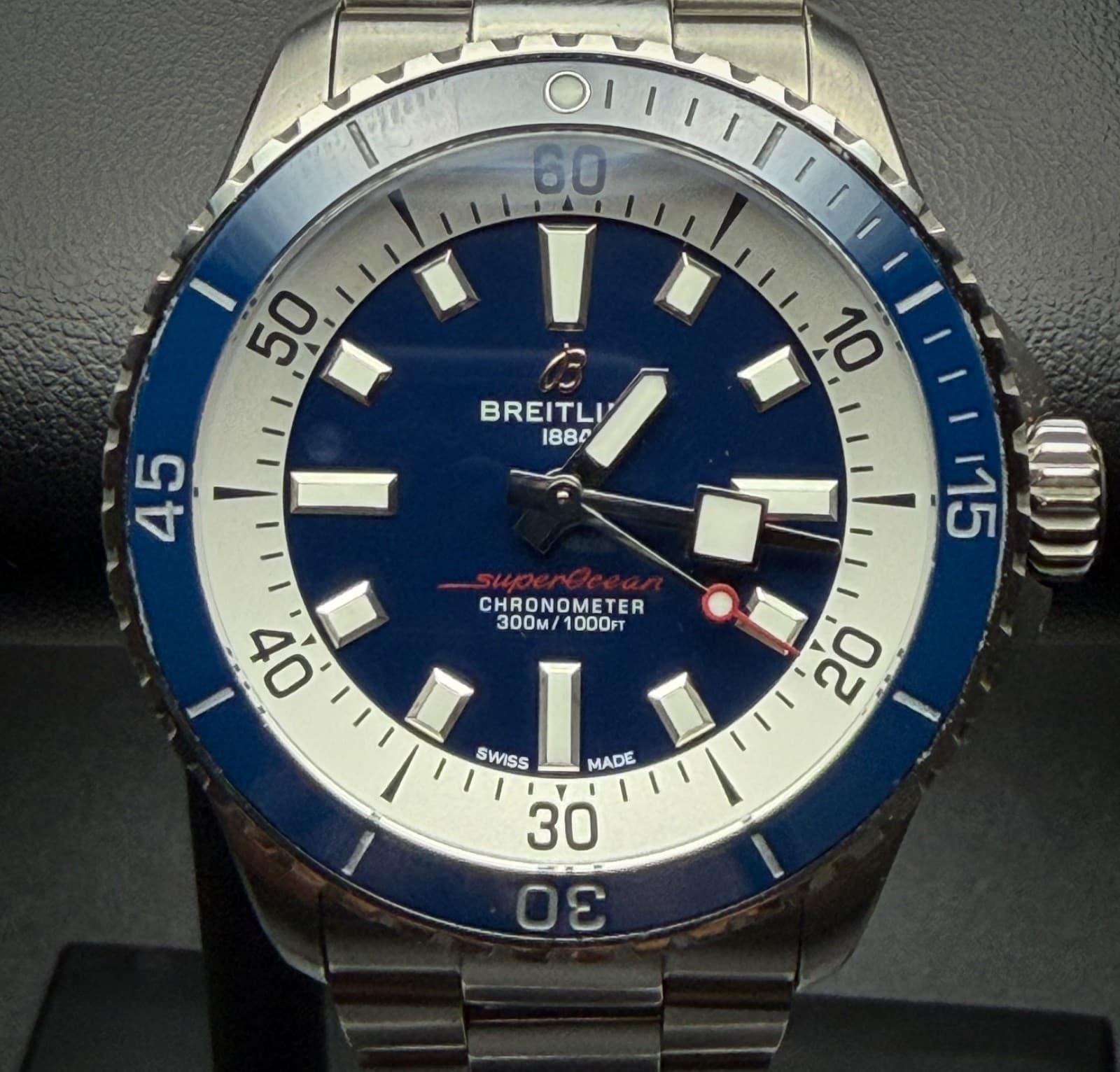 Breitling Superocean Blue Dial 42MM Box & Papers Bracelet & Rubber Strap A17375
