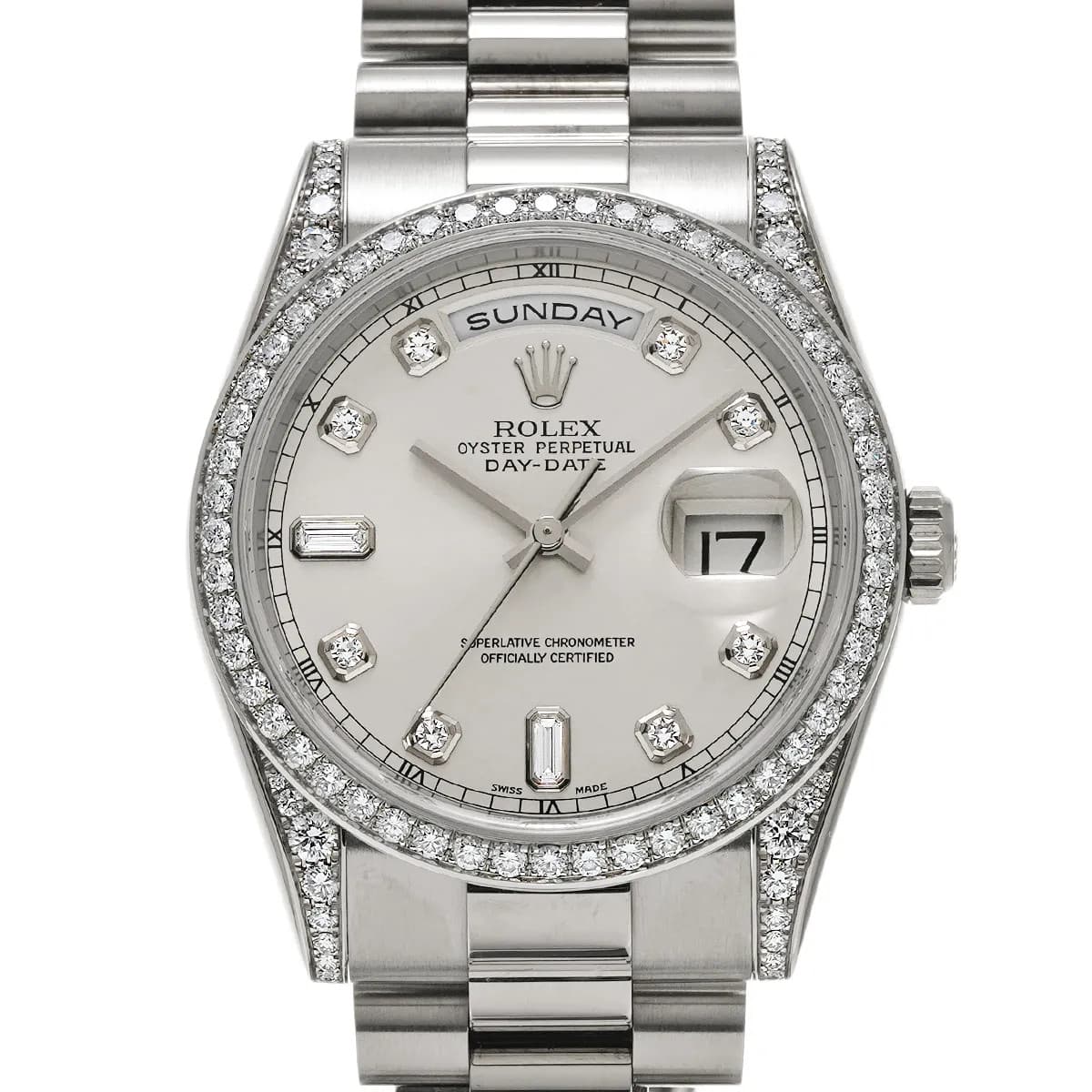 Rolex Day-Date 36 118389A 36mm White Gold Silver Wristwatch #WW6057