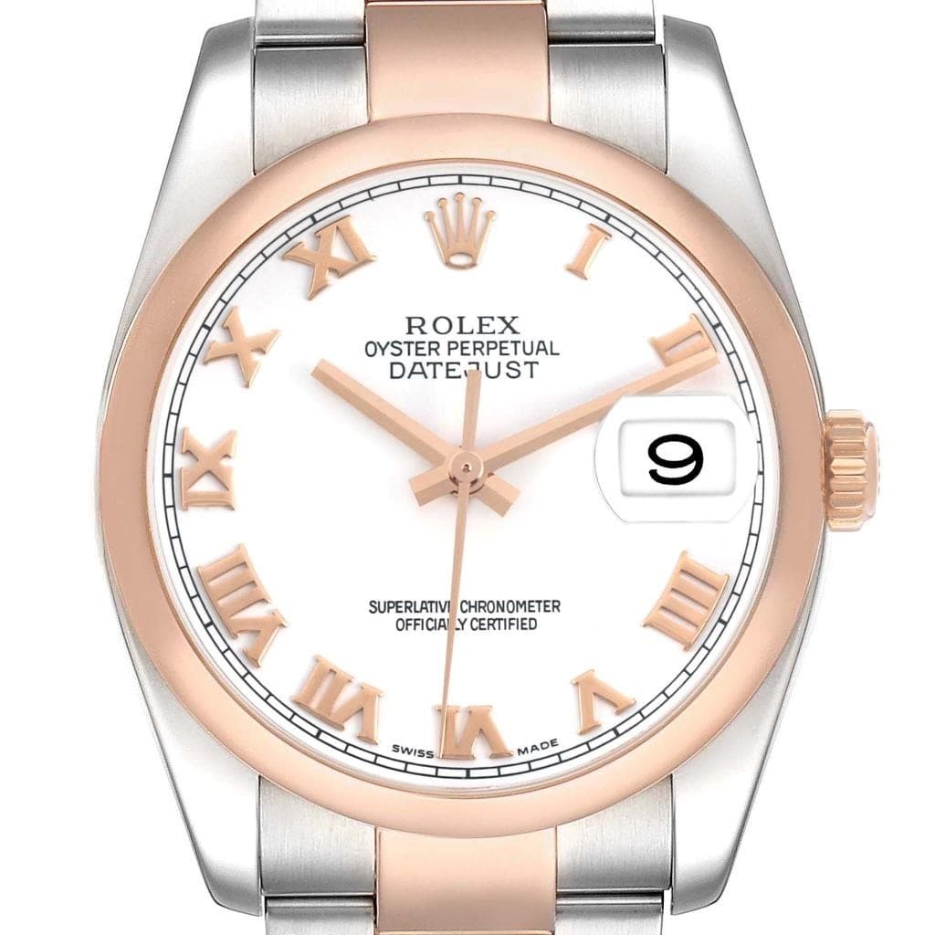 Rolex Datejust 36 Steel Rose Gold White Roman Dial Mens Watch 116201