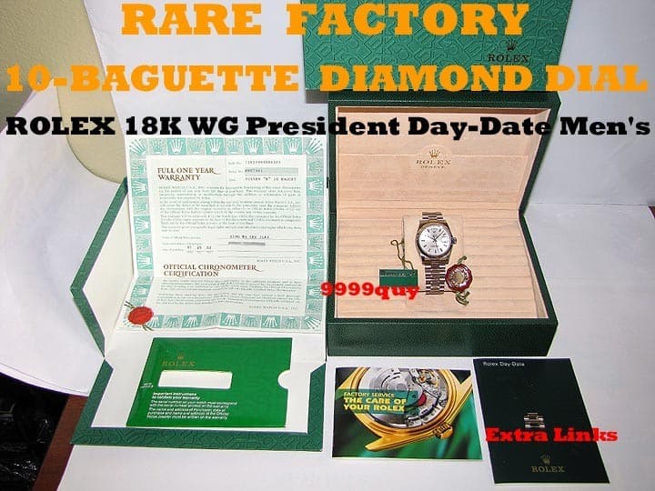 RARE 10-BaguetteDiamond SilverDia MNs Rolex Day-Date 36mm President 118239 18kWG