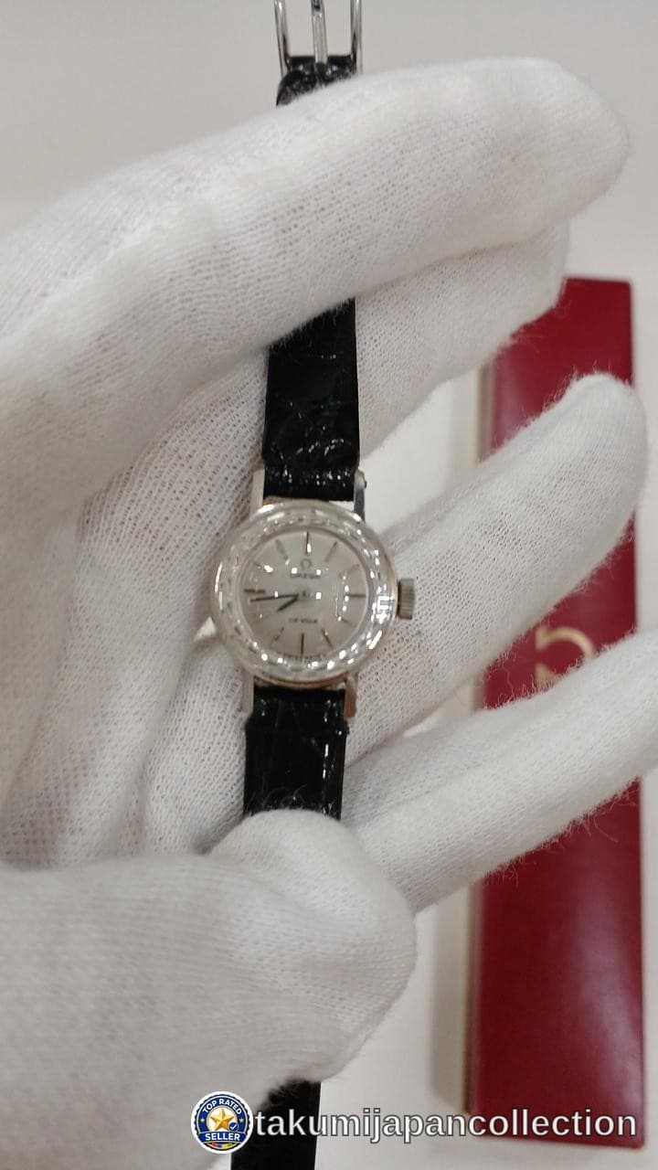 OMEGA De Ville Manual Wind Vintage Watch Silver Dial Black Leather Strap #M-2369