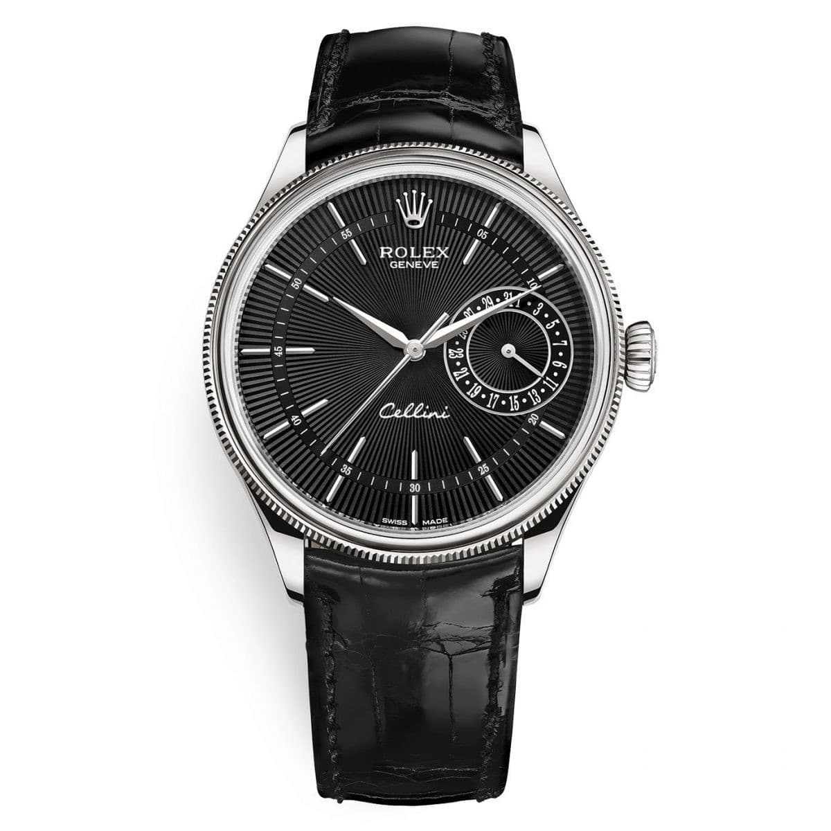 Rolex Cellini Date 50519 18K White Gold Black Guilloché Dial 39mm