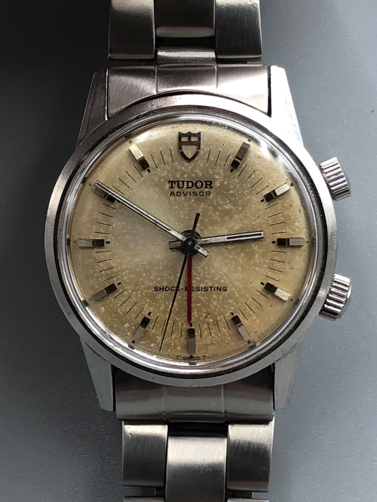 VINTAGE 80s ROLEX TUDOR ADVISOR Ref 10050 ALARM 34mm WATCH BRACELET PATINA DIAL