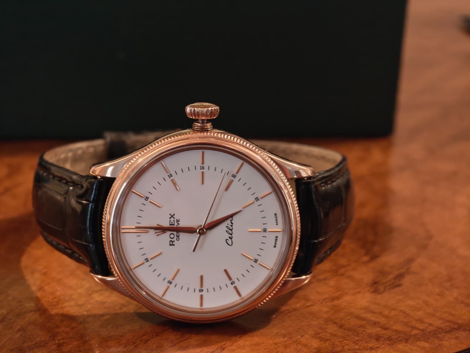 Rolex Cellini Time 50505-0021 Rose Gold White Dial FULL SET + New & Orig Band