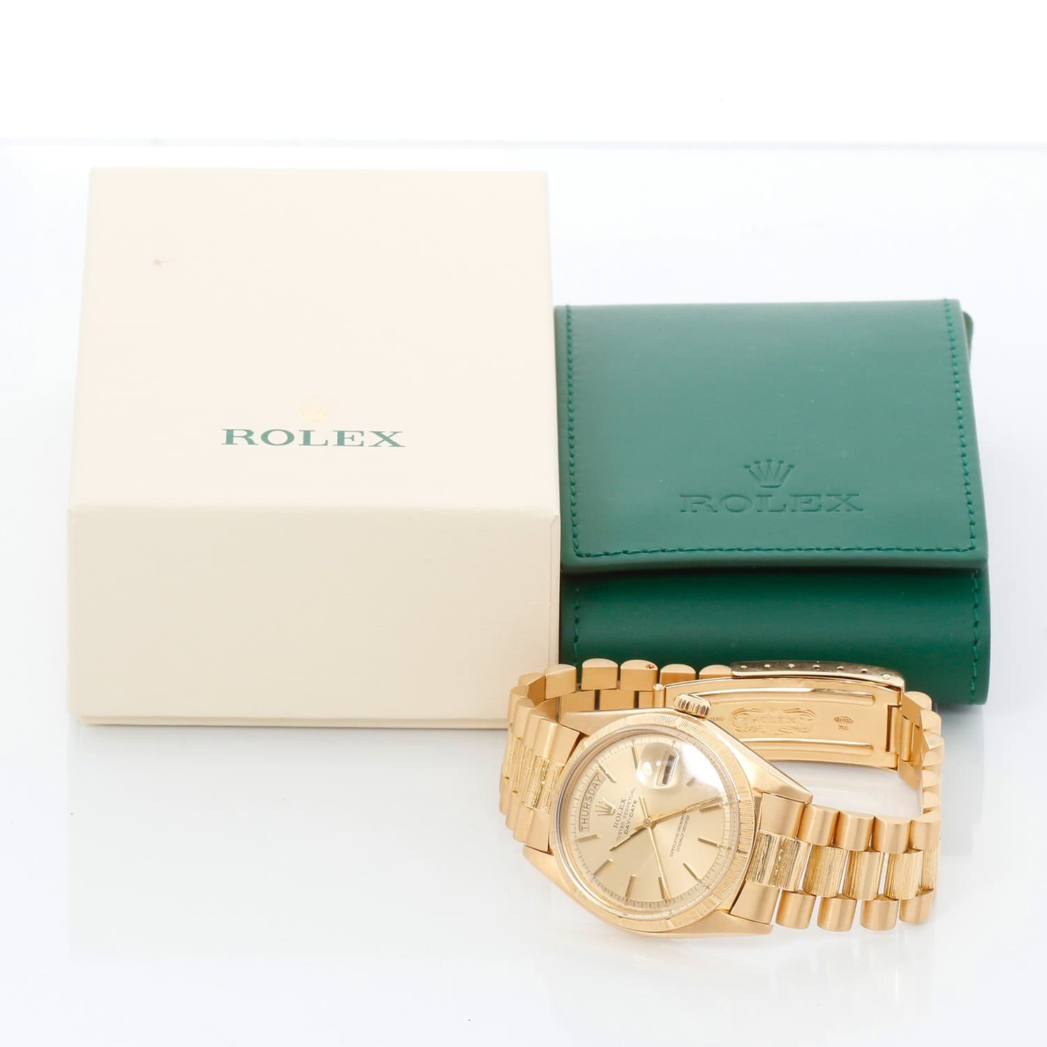 Rolex President 1807 Day-Date 18k Gold Bark Finish Men's Watch With Rolex Box