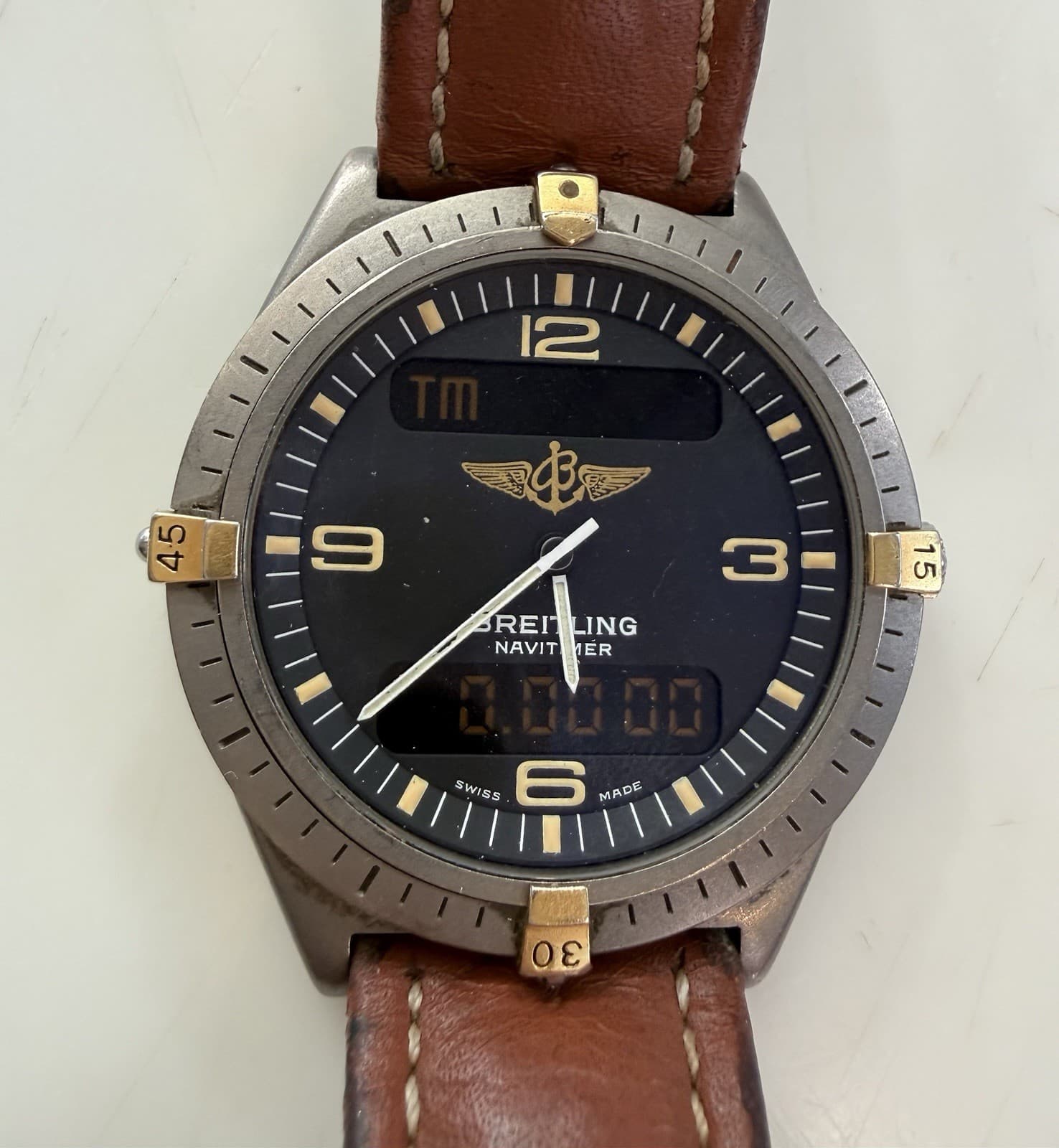 1985 Breitling 80630 Aerospace  Navitimer Titanium  Analog  Quartz Watch -RUNS