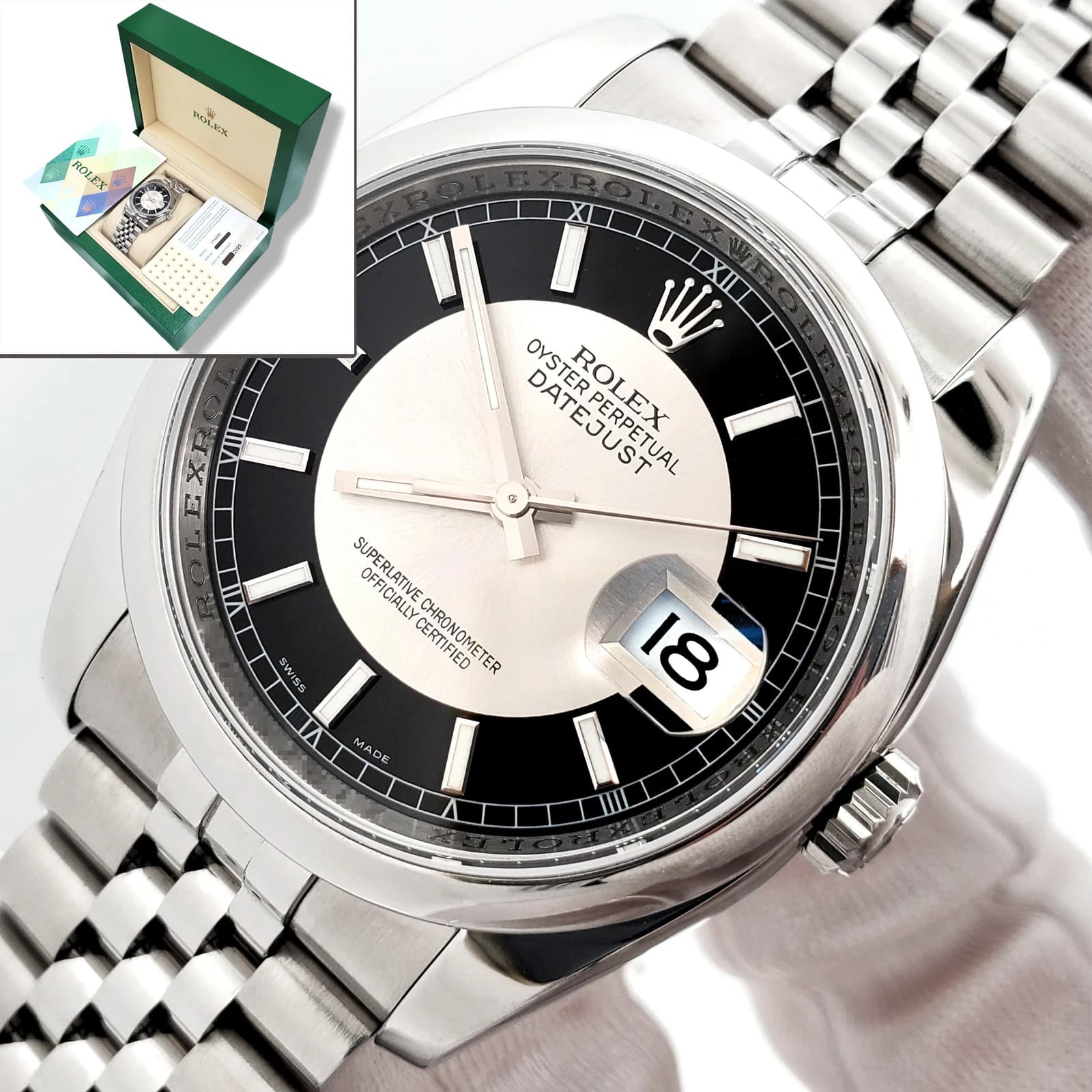 2007 Rolex Datejust Black Tuxedo Steel Jubilee 36mm Box/Papers/Service Papers