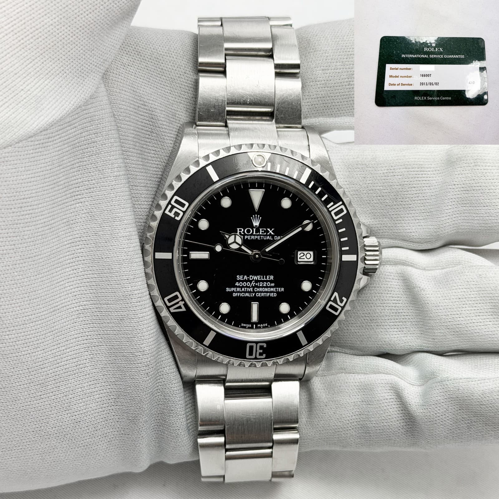 2007 Rolex Sea-Dweller 4000 16600T 40MM Black Steel Service Card Z-Serial