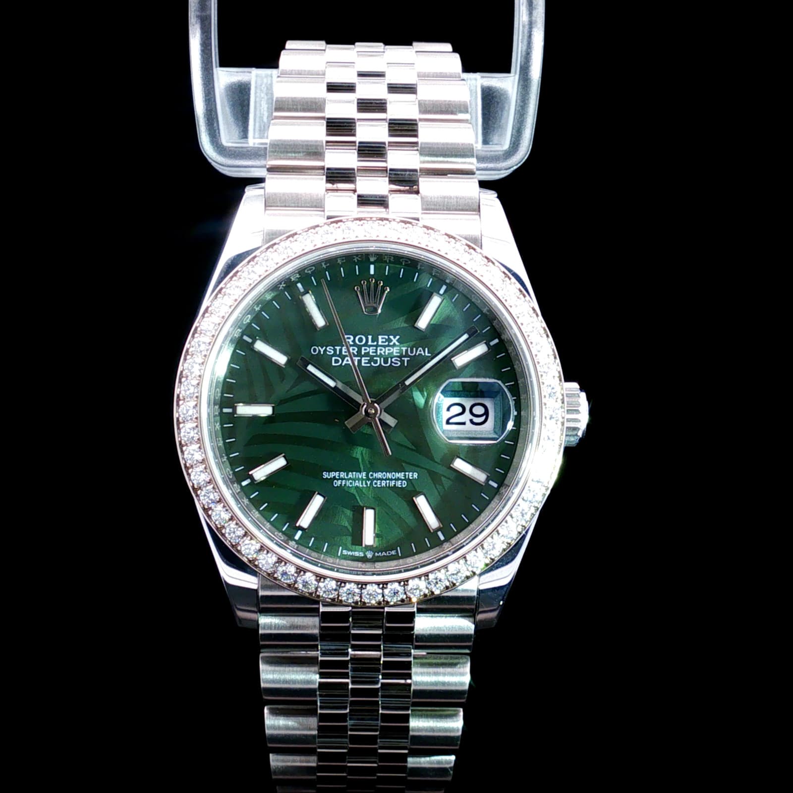 Pre-Owned Rolex Datejust 36 Palm Dial Diamond Bezel Ref. 126284RBR-0039