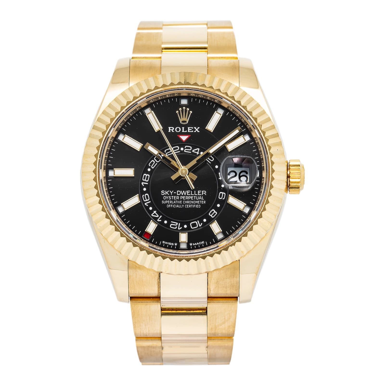 Rolex Sky-Dweller 336938 Oyster Yellow Gold Bright Black Dial Index 42mm