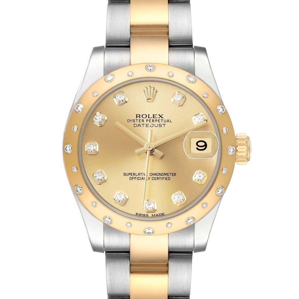 Rolex Datejust Midsize 31 Steel Yellow Gold Diamond Ladies Watch 178343 Box Card