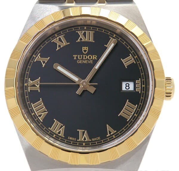 TUDOR Royal 28503 Automatic Watch 38mm Black Dial Stainless Steel Yellow Gold