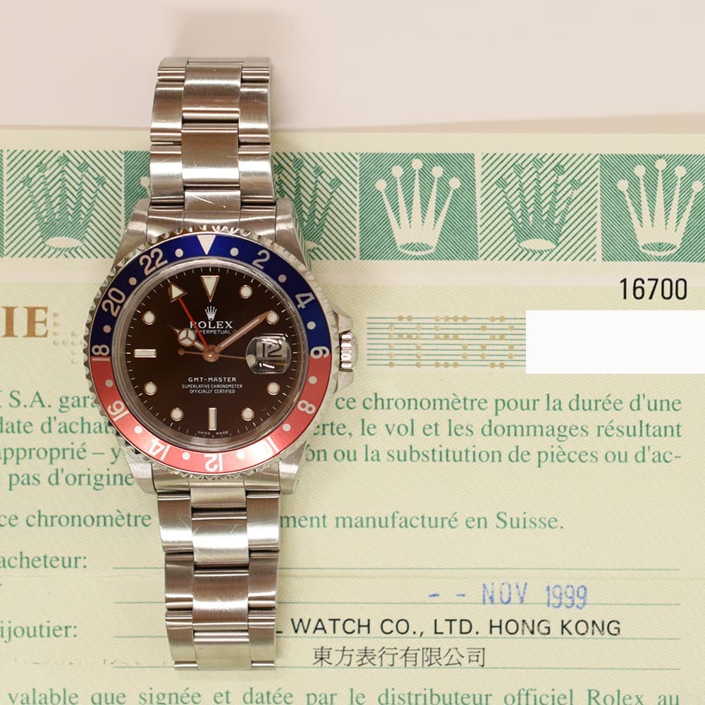 1999 Rolex GMT-Master, 16700, 40mm, Black Dial, Oyster Bracelet, Box & Papers