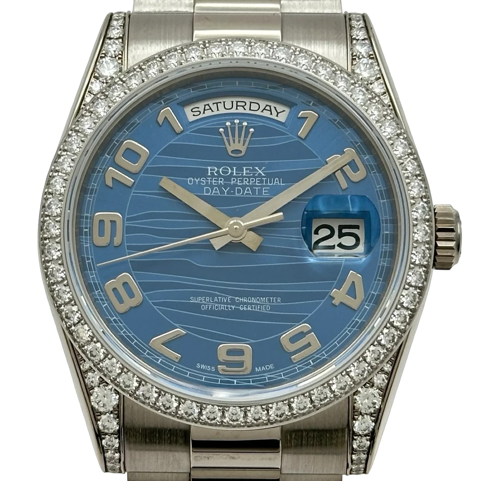 Rolex Day-date 36 118389 Wave White Gold Automatic Mens Watch Used