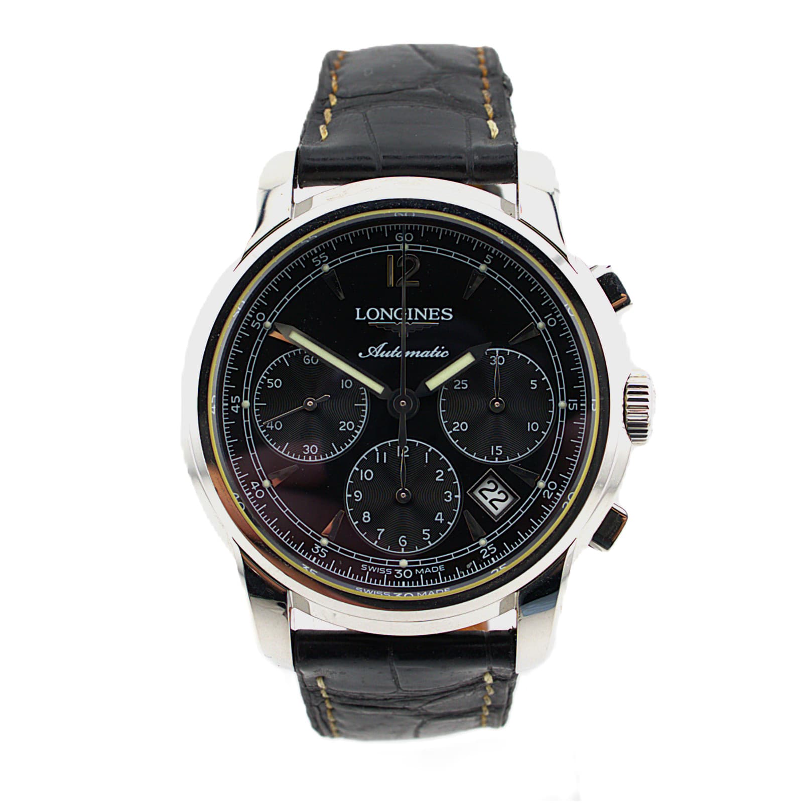 Longines Saint-Imier Automatic Chronograph Black 41mm Leather Watch L2.752.4.53.