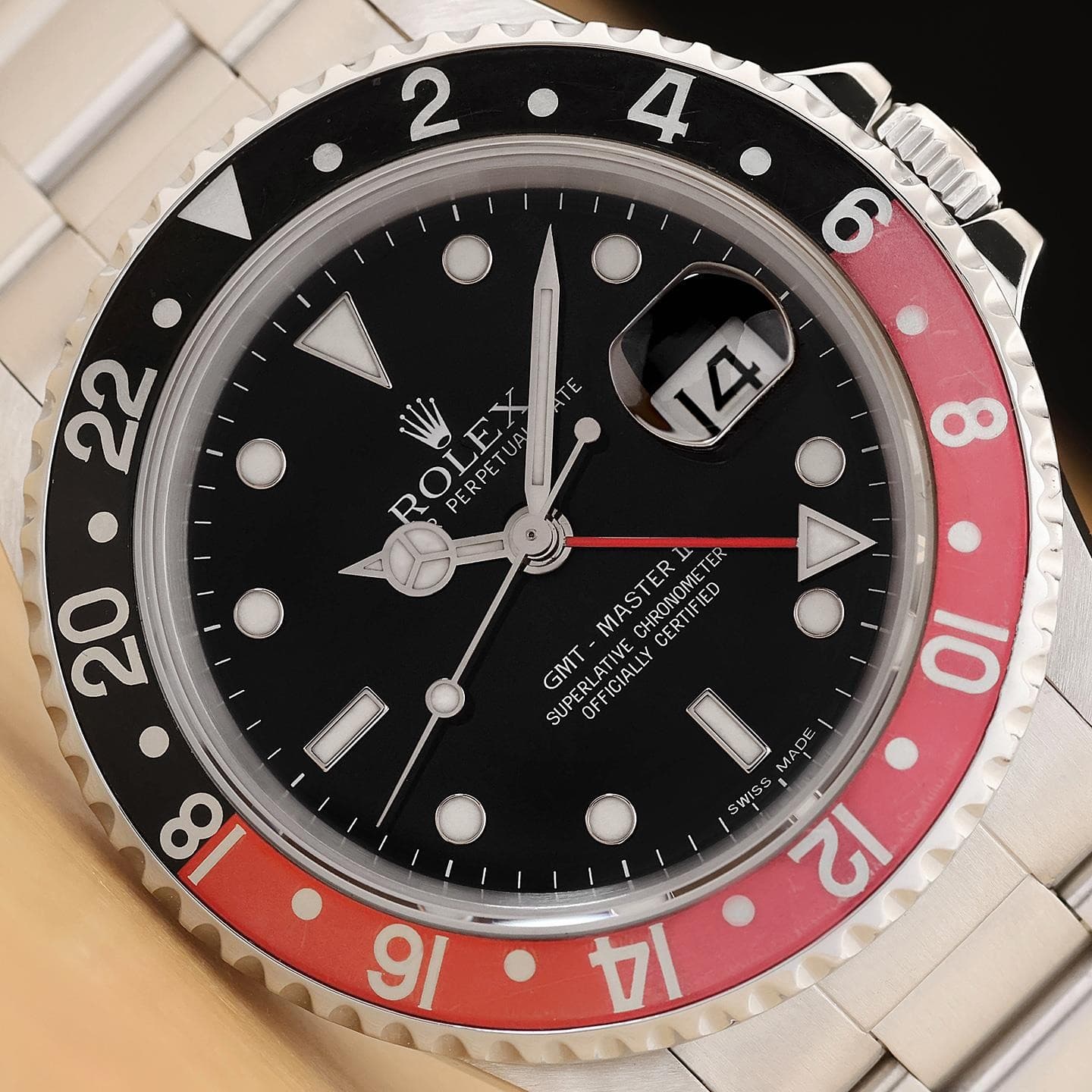 ROLEX GMT MASTER II 16710 COKE BLACK RED 40MM DATE STEEL OYSTER WATCH w/ PAPER