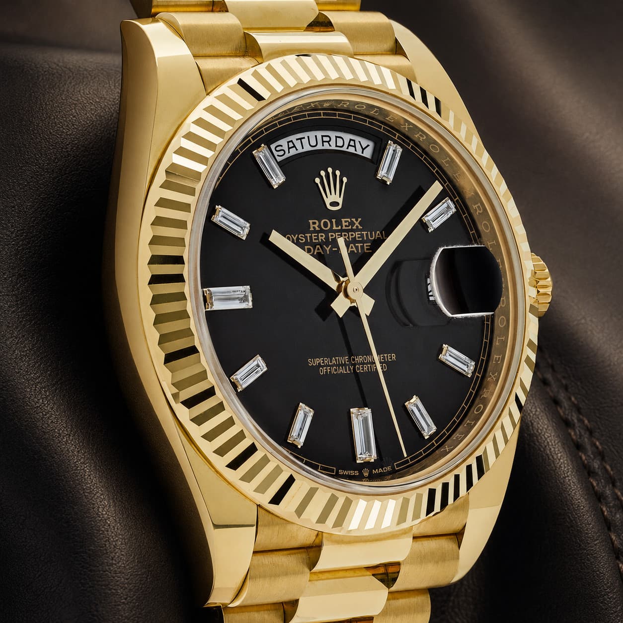 Rolex Day-Date 40 228238 18K Yellow Gold Black Baguette Diamond Dial President