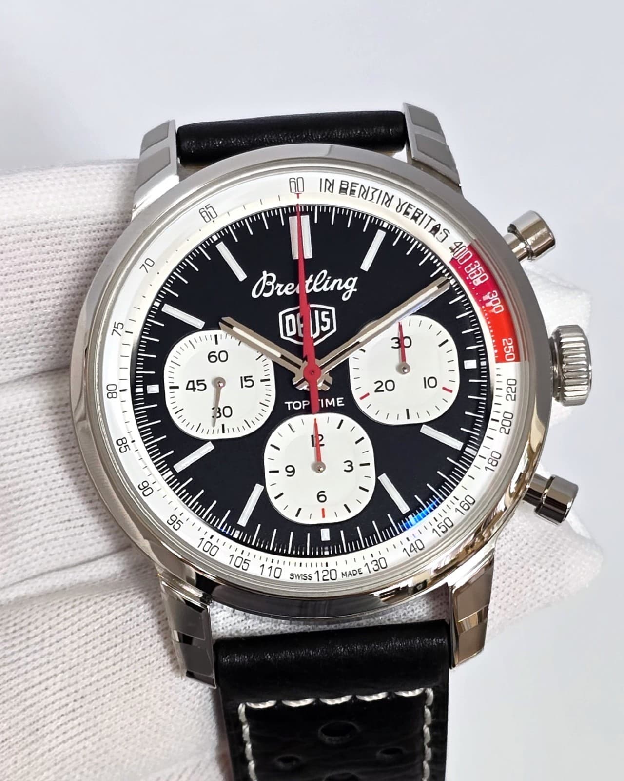 Breitling Top Time B01 Deus Auto 41mm Black Dial Leather Watch AB01765A1B1X1