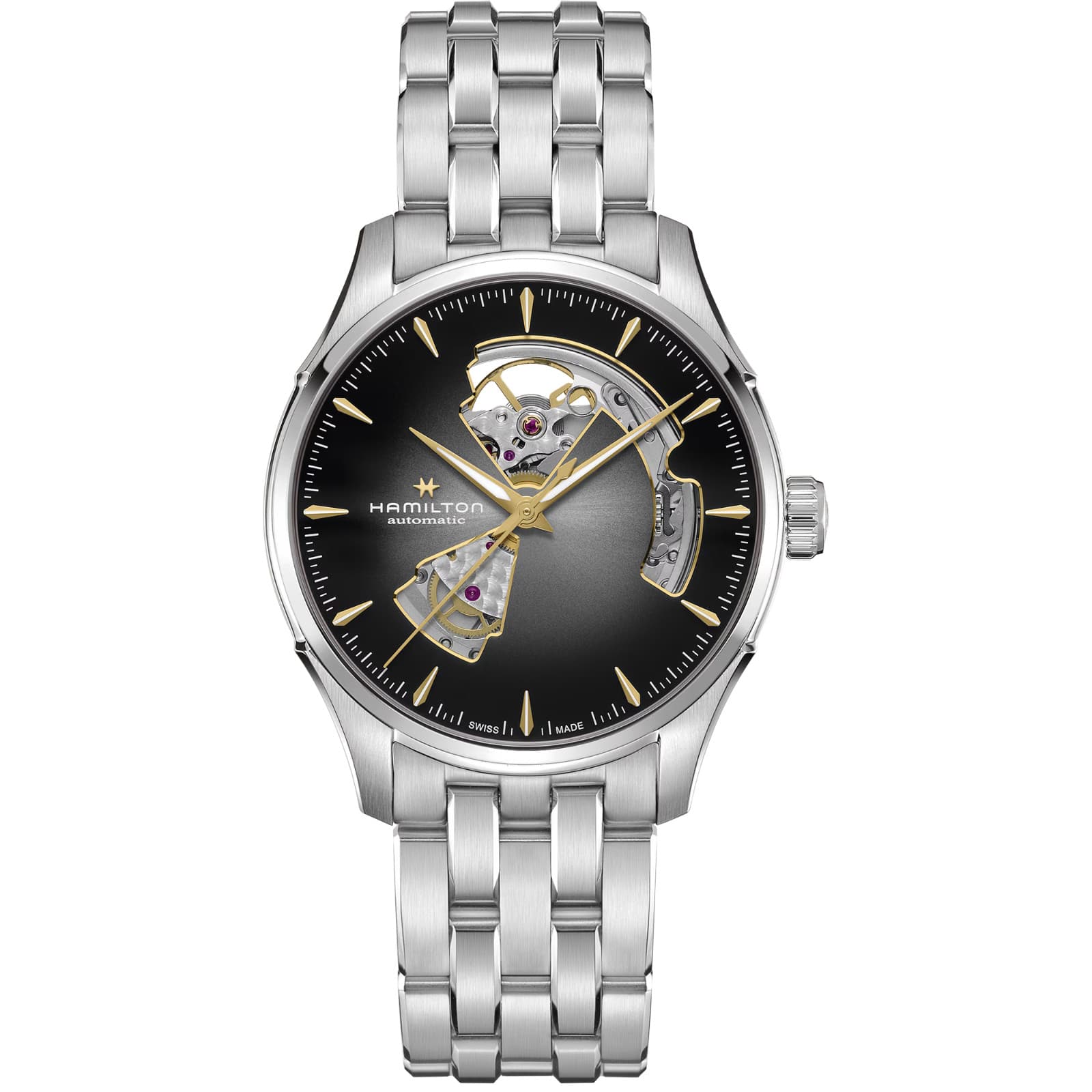 New Hamilton Jazzmaster Open Heart Auto ST Steel Black Dial Men Watch H32675181