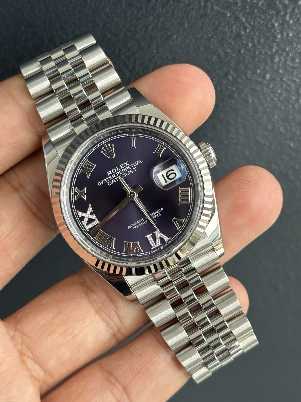 Rolex Datejust 36 Aubergine Diamond Dial Fluted Jubilee 126234