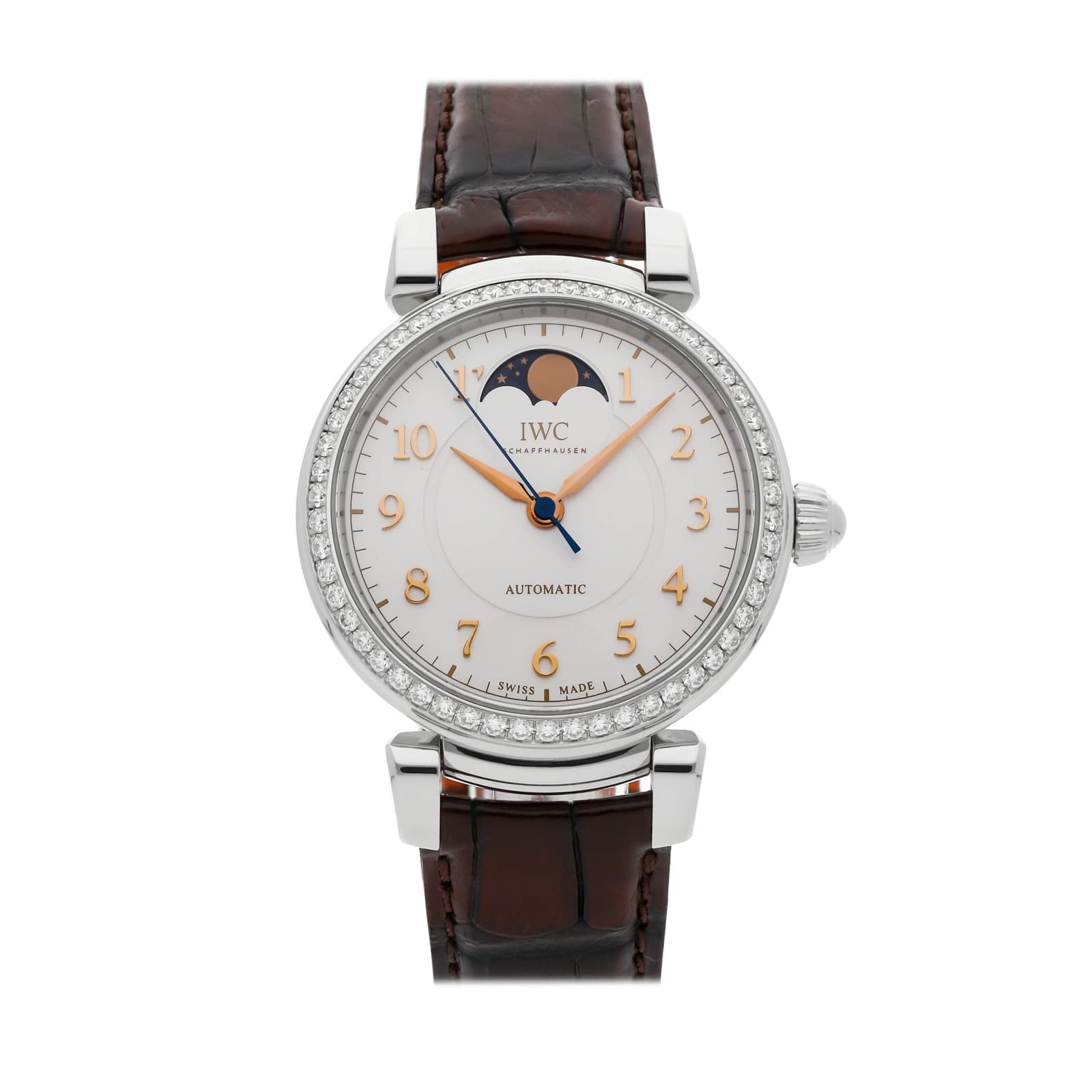 IWC Da Vinci Moon Phase Steel Auto 36mm Diamond Strap Watch  IW4593-07