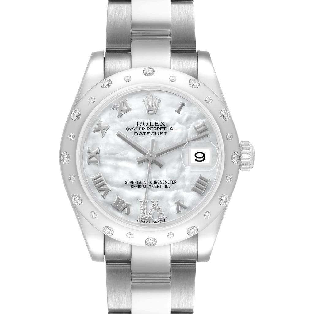 Rolex Datejust Midsize 31 Steel White Gold MOP Diamond Watch 178344 Box Card