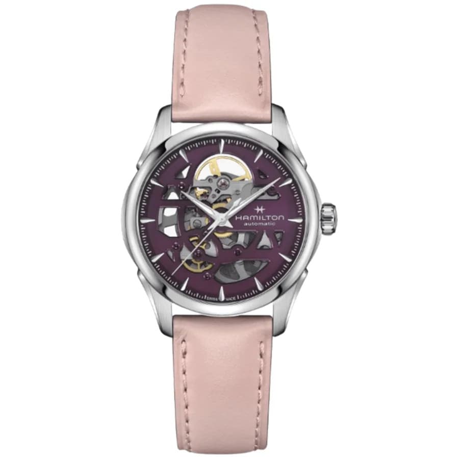 New Hamilton Jazzmaster Skeleton Auto Lady Purple Dial Women's Watch H32265801