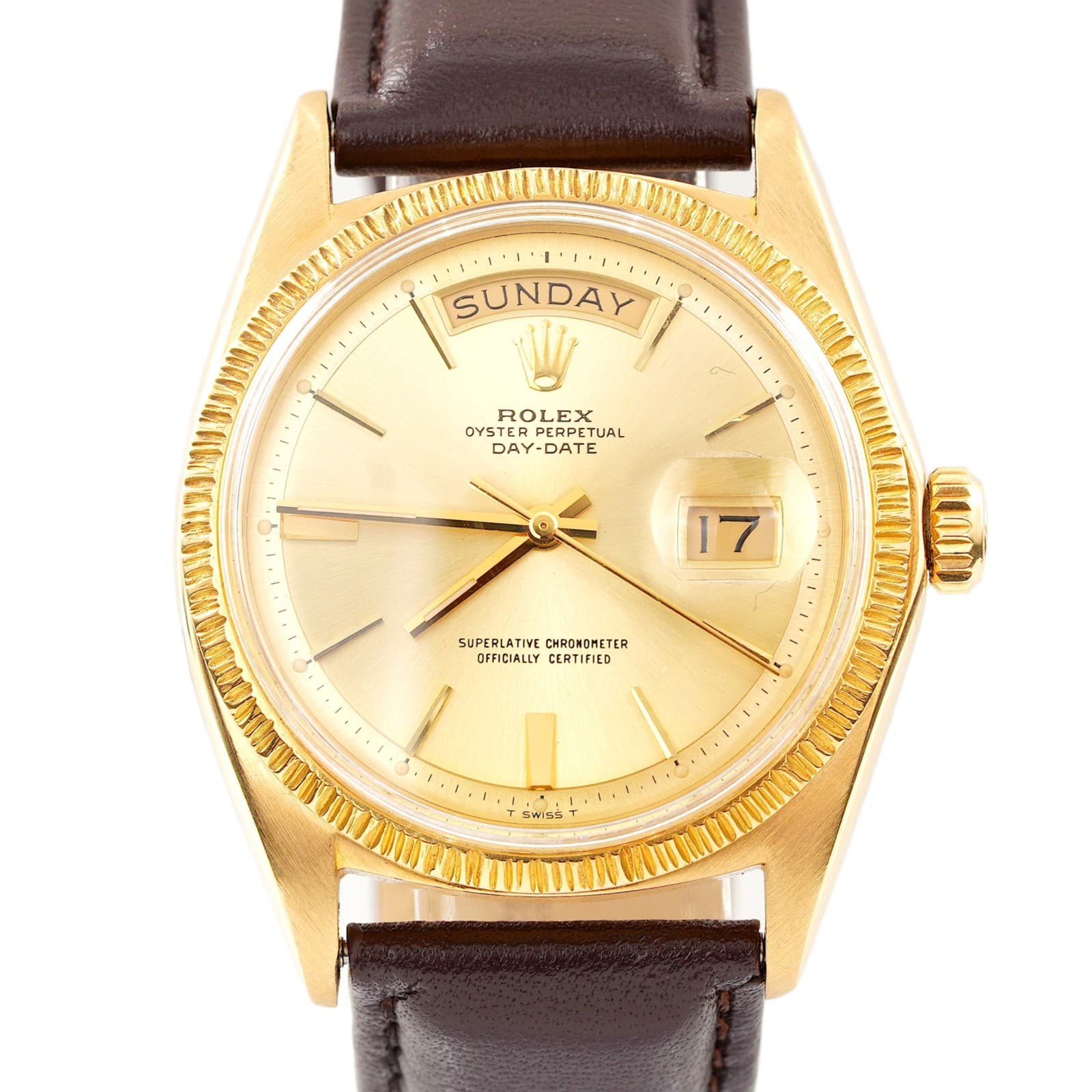 Mens Rolex Day-Date 18K Yellow Gold Watch Bark Bezel with Champagne Dial 1807