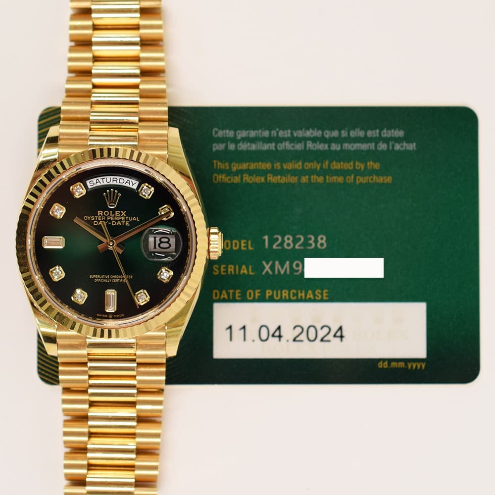 2024 Rolex Day-Date 36, 128238, 36mm, Green Ombré Diamond Dial, President Bra...